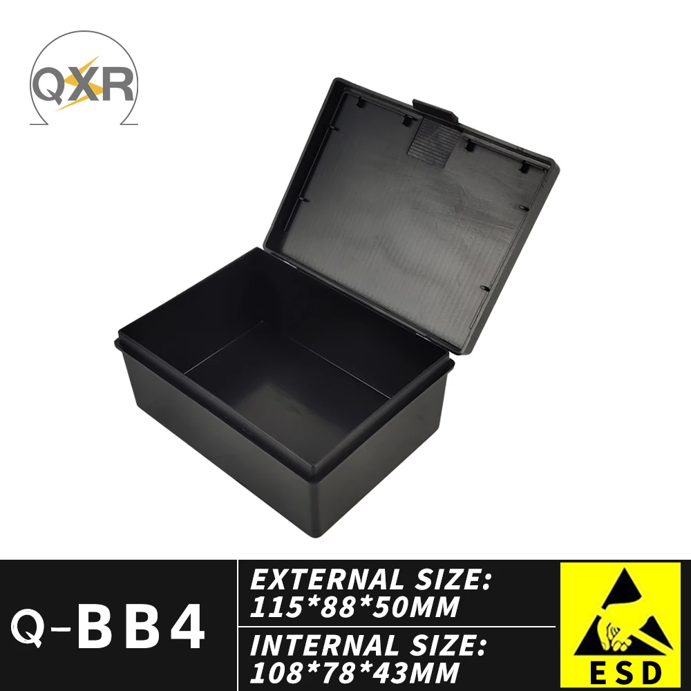 QXR BB4 ESD Small Box Flap Cover Small Black Antistatic Plastic Box Conductive Storage Box Of Repair Bench