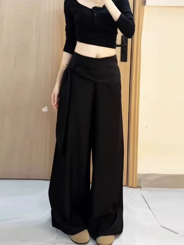 

Женские летние брюки-костюм свободного кроя с широкими штанинами, новинка 2026 года, в корейском стиле, для расслабленного образа, с высокой талией, прямые брюки-трубы