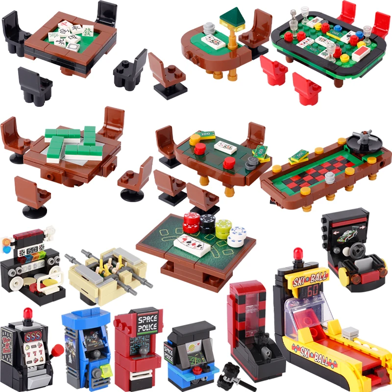 DIY Game Room Building Block Powerful Hammer Football Table Dance Machine Mahjong Table Game Station Mini Brick Models Toys Gift