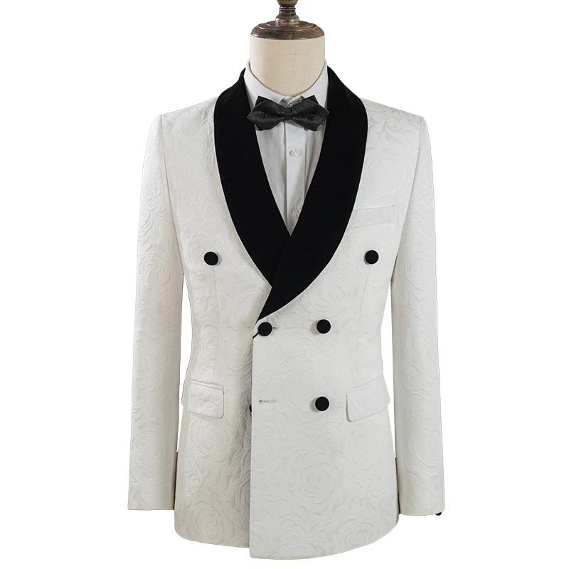 Zweireihiger Bräutigam-Hochzeitsanzug 2-teilig Weißes Party-Outfit für Herren Slim Fit Smoking mit Schalkragen Abendgarderobe Dinner-Anzug