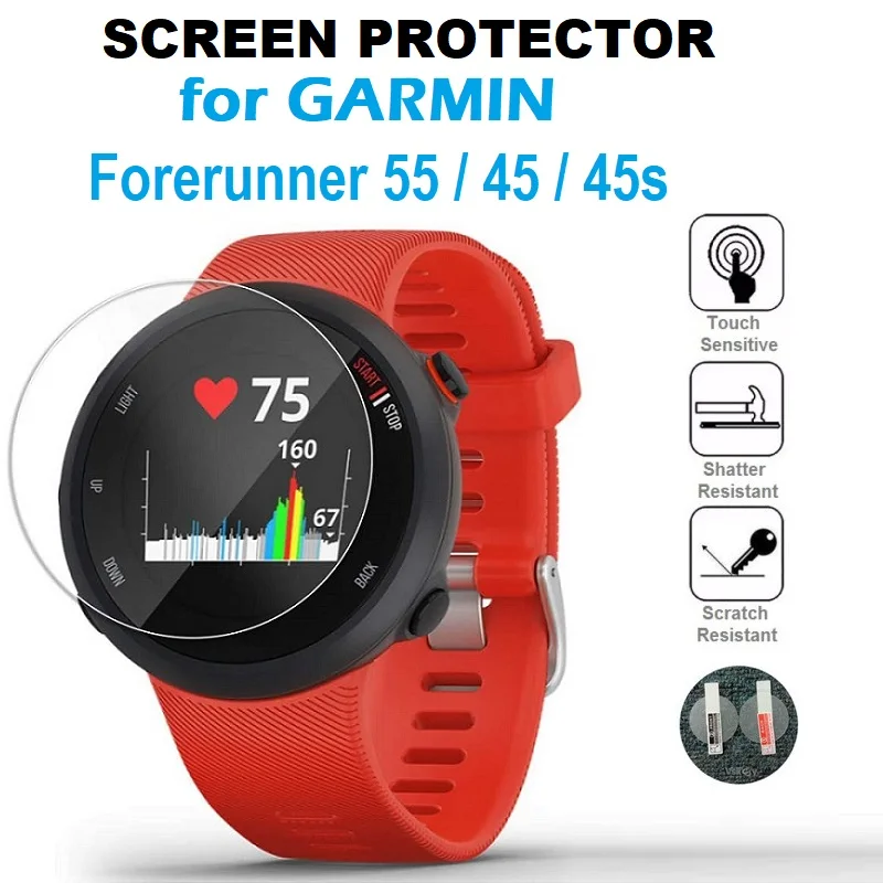 Protector de pantalla de 5 piezas para reloj inteligente, película protectora de vidrio templado para Garmin Forerunner 55 / Forerunner 45 45S