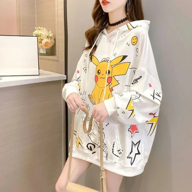 Sweat à capuche imprimé Pikachu pour femmes, ample, grande taille, décontracté, Style paresseux, manches longues, pour étudiantes, nouvelle collection 2025