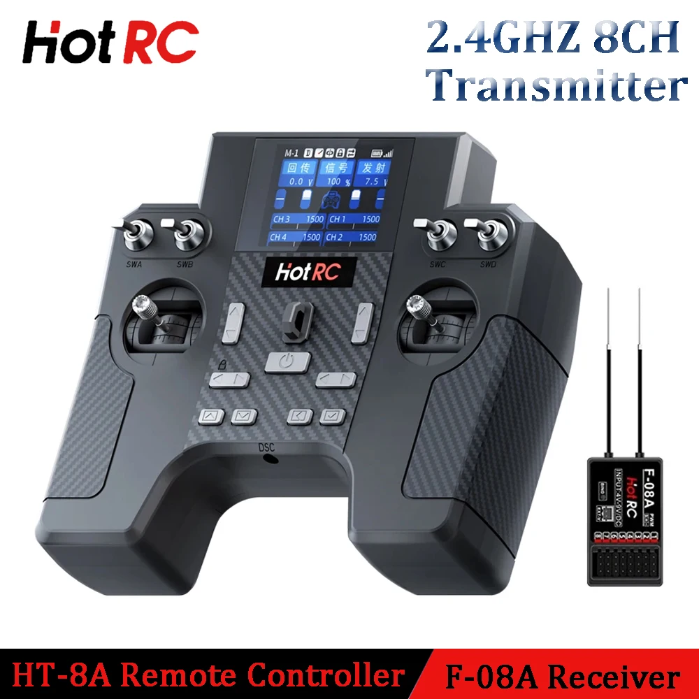 

HOTRC HT-8A FHSS Remote Controller 2.4GHZ 8CH Transmitter with F-08A Receiver for RC Model Helicopter Aircraft Airplane Car Ship