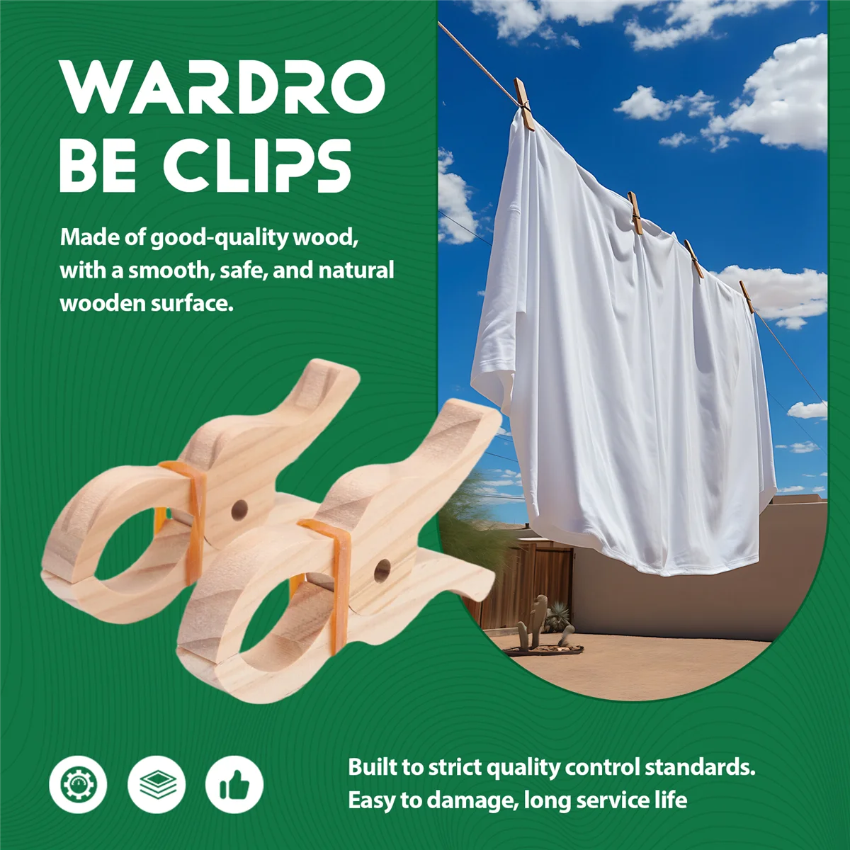 A99U 6 Pcs Wooden Play Clip Handmade Giant Clip Toys Wooden Clips for Curtains, Wardrobes, Balcony,Creative Wooden Clips