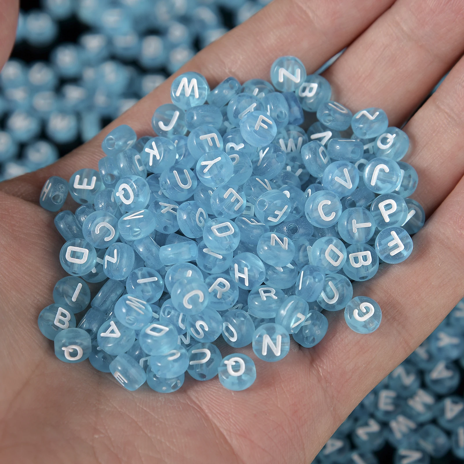 7mm Transparent Blue Letters Beads White Alphabet DIY Round Acrylic Spacer Beads For Jewelry Making Bracelets Accessories 100pcs