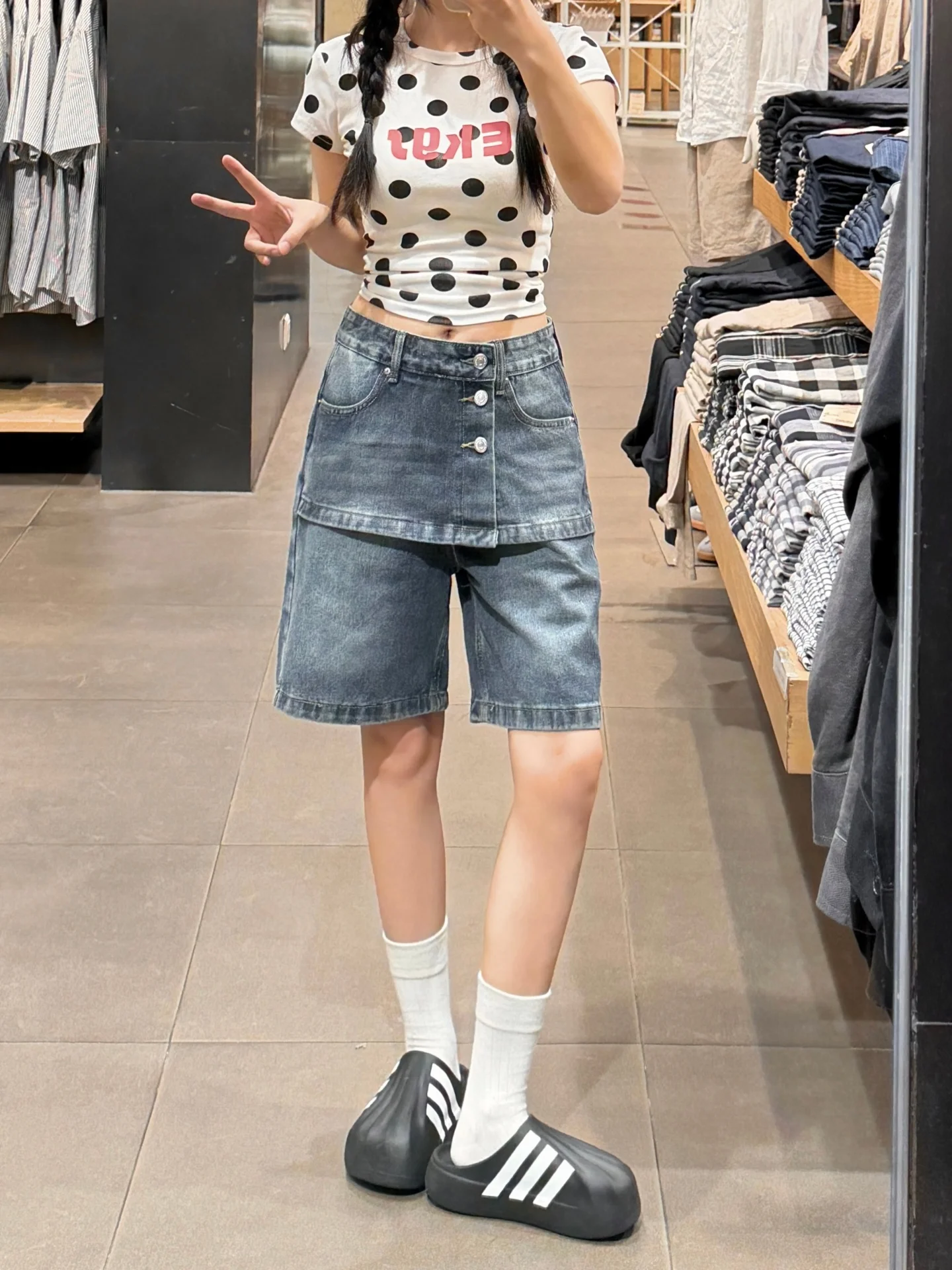 

American Style Skinny High Waist Short Jeans Women Summer Thin New Style Fake Two-Piece Mid-Pants plus Size Slimming Five-Par...