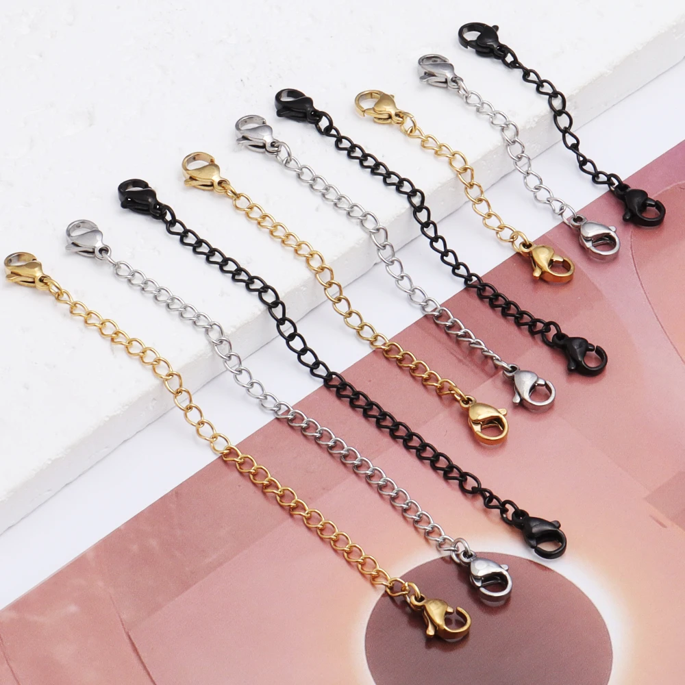Louleur 5 Stück Edelstahl-Verlängerungsketten mit Karabinerverschluss, Halskette, Verlängerungskette, verlängerte Schwanzketten für DIY-Armband – Detail 6