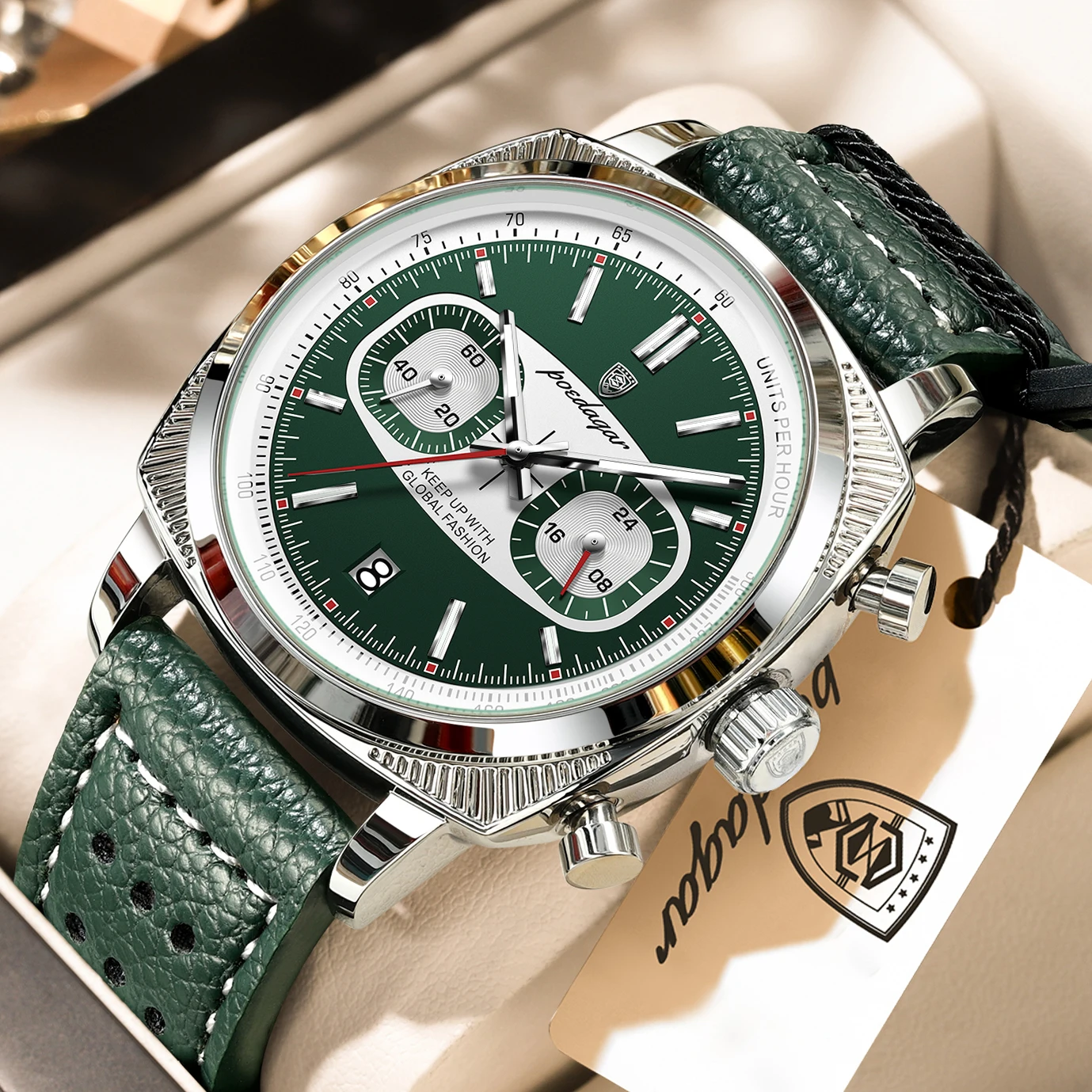 POEDAGAR Top-Mode Herrenuhr Leuchtend Datum Chronograph Militär Herrenuhr Wasserdicht Leder Sport Quarz Herrenuhren Reloj