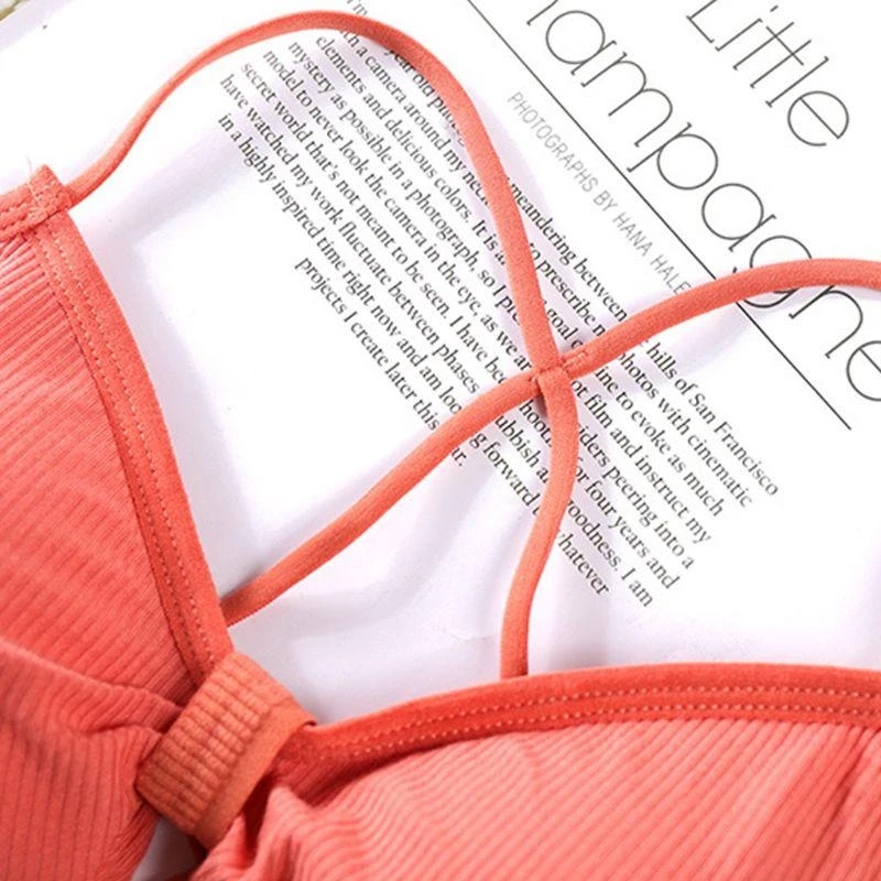 Q22D Frauen Mädchen Rippenstrick Bralette Helle Bonbonfarbe für Kreuz Riemchen Rückenfrei