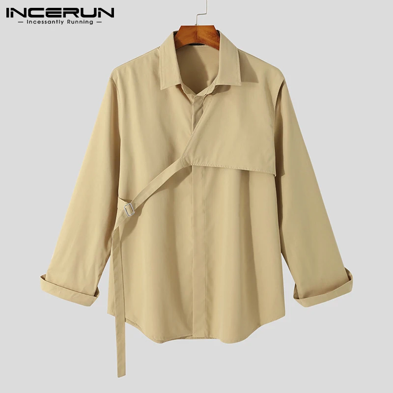 Men\'s Casual Shirt Streetwear Lapel Long Sleeve Solid Color Fashion Irregular Shirts 2024 Korean Leisure Men Clothing INCERUN