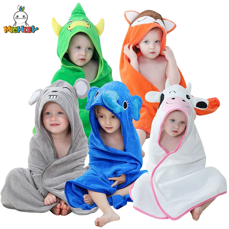 

MICHLEY Soft Cotton Animal Face Hooded Baby Bath Towel Newborn Bathrobe Shower For Kids Boy Girls Unisex Infant Blanket 0-6T