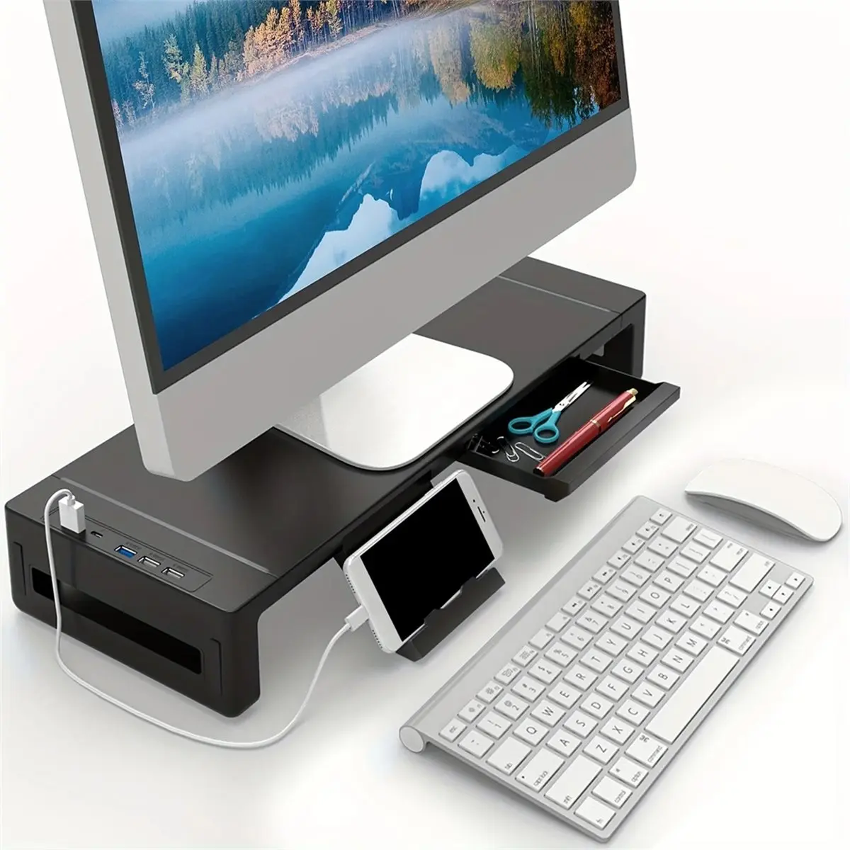 soporte-elevador-para-monitor-[hihi]-plegable-y-ajustable-en-altura-con-cajon-de-almacenamiento-y-soporte-para-tablet-telefono