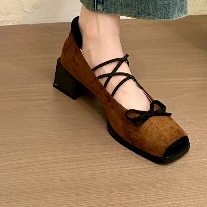 Mocassini impermeabili in pelle scamosciata con fiocco nuovo primavera da donna Camminate all'aperto Comode scarpe basse con tacco spesso slip-on Taglia 35-40