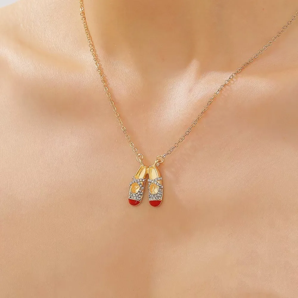 Exquisite Temperament Dopamine Colorful Shiny Rhinestone Mini Ballet Shoes Pendant Necklace for Women Ballet Dancer Jewelry Gift view 4