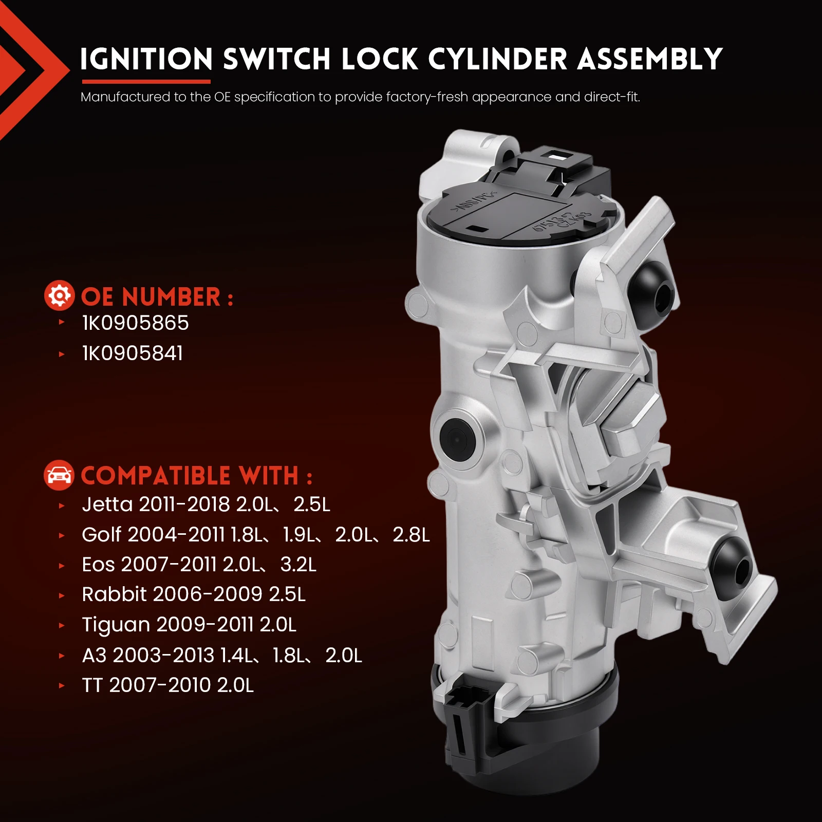 

Car Ignition Starter Switch Steering Lock Cylinder 1K0905851B 1K0905865 for VW Tiguan 2012-2017 Passat 2012-2019 Jetta 2006-2018