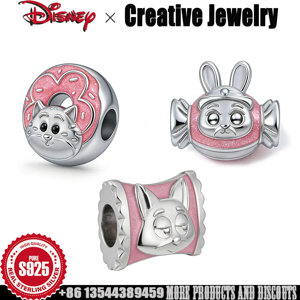 ديزني 925 الفضة سحر Zootopia جودي نيك الحلوى حبة ل ثعبان سلسلة سوار الطفل اللعب لطيف سحر الفتيات غرامة مجوهرات Gif