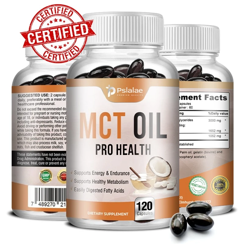 

MCT Oil Capsules - Healthy Natural Fatty Acids, Promotes Metabolism, Digestion, Fat Burning, Replenishes Energy and Endurance