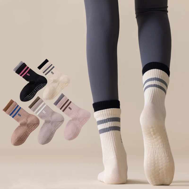 

Professional Pilates Socks Women Knitted Cotton Silicone Non-slip Yoga Socks Striped Indoor Floor Gym Fitness Dance Sports Socks