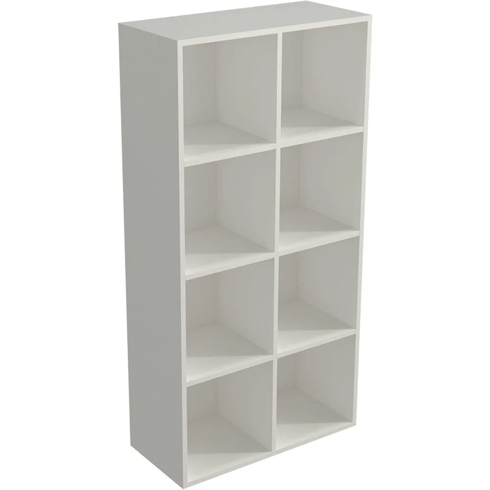8-Cube Storage Bookcase, Warm White | 4-Tier Wooden Open Shelf | 11x11