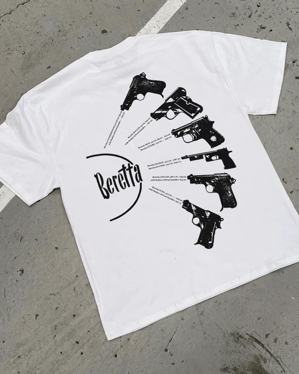 

Модная футболка Beretta в стиле ретро из чистого хлопка с модным дизайном и короткими рукавами с принтом.