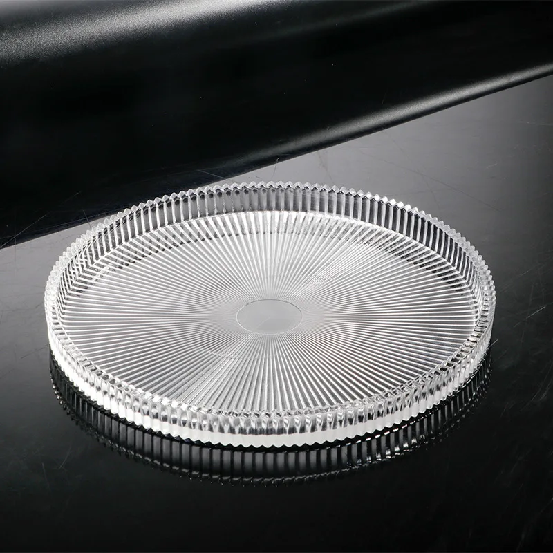 

Striped Glass Plate Round Crystal Glass Fruit Plate Flat Bottomed Tray Living Room Decoration Tray Home Countertop Display Tray
