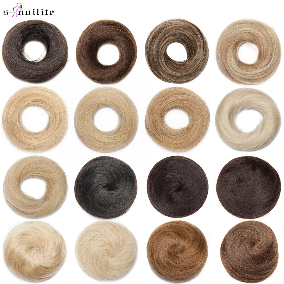 S-noilite 23-30g Hair Bun Donut Chignon Hairband Hairpiece Elastic Rubber Band Wraps Blonde Human Hair Women Scrunchie Extension