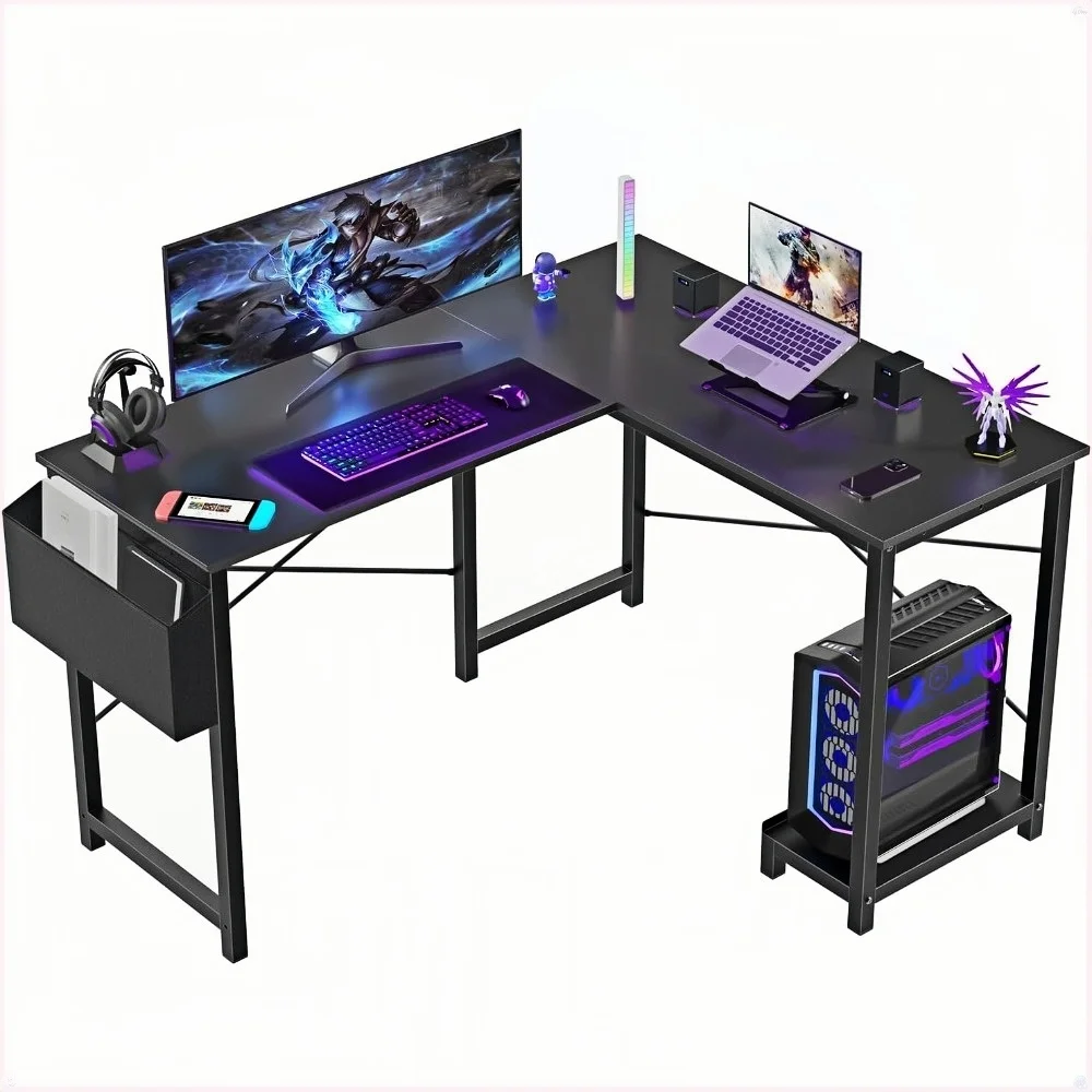 

L Shaped Desk - Computer Desk Corner Desks Gaming Desk PC Table with CPU Stand Side Bag Home Office Workstation, Black, 50-Inch