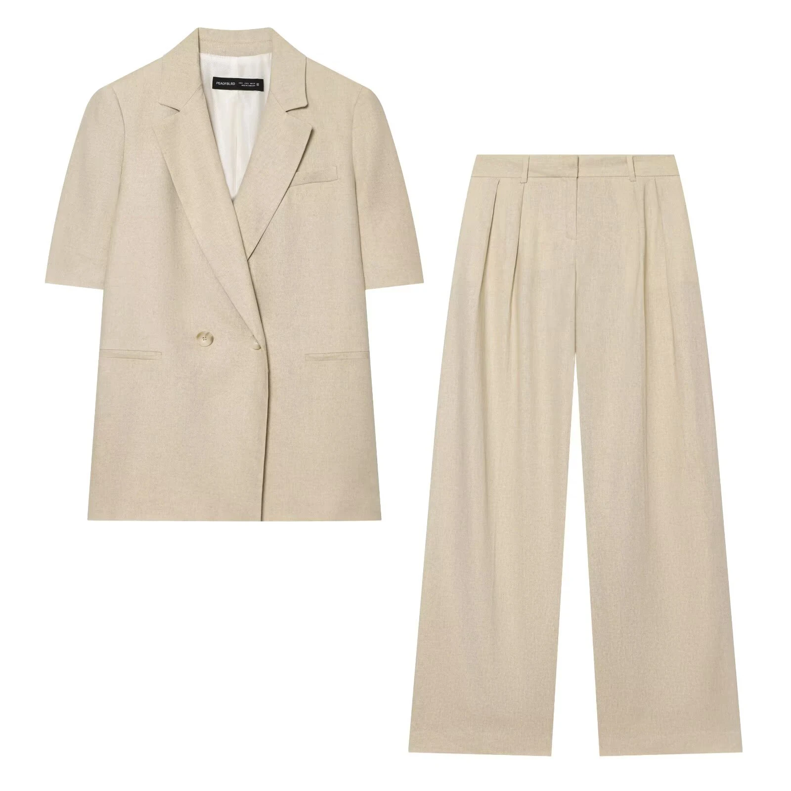 

European and American style women's clothing new 2026 fashion solid color double breasted suit jacket long pants set
