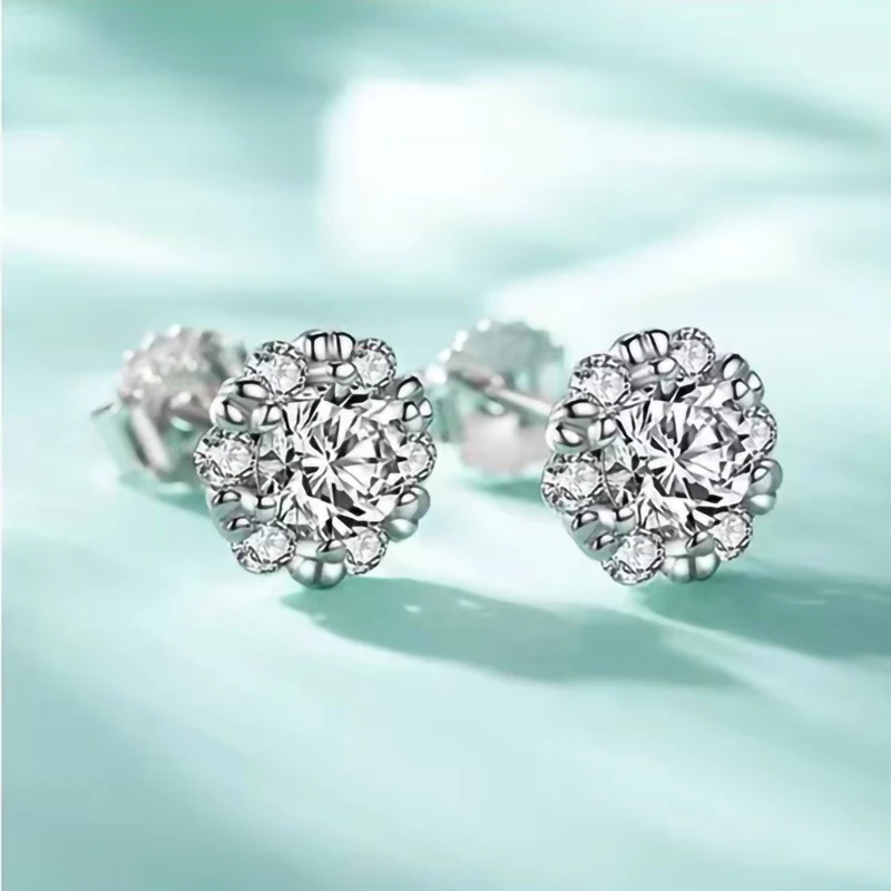 Trendy 925 Sterling Silver 0.5ct D Color VVS1 Moissanite Plum Blossom Earrings Women Jewelry Plated White Gold Diamond Test Pass