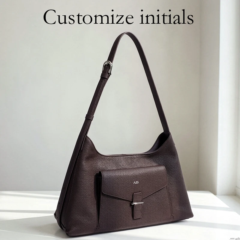 Customize Initials Leather Grain Underarm Bags For Women Luxury Designer Handbags And purses 2026 New In Cowhide Belt Shoulder
