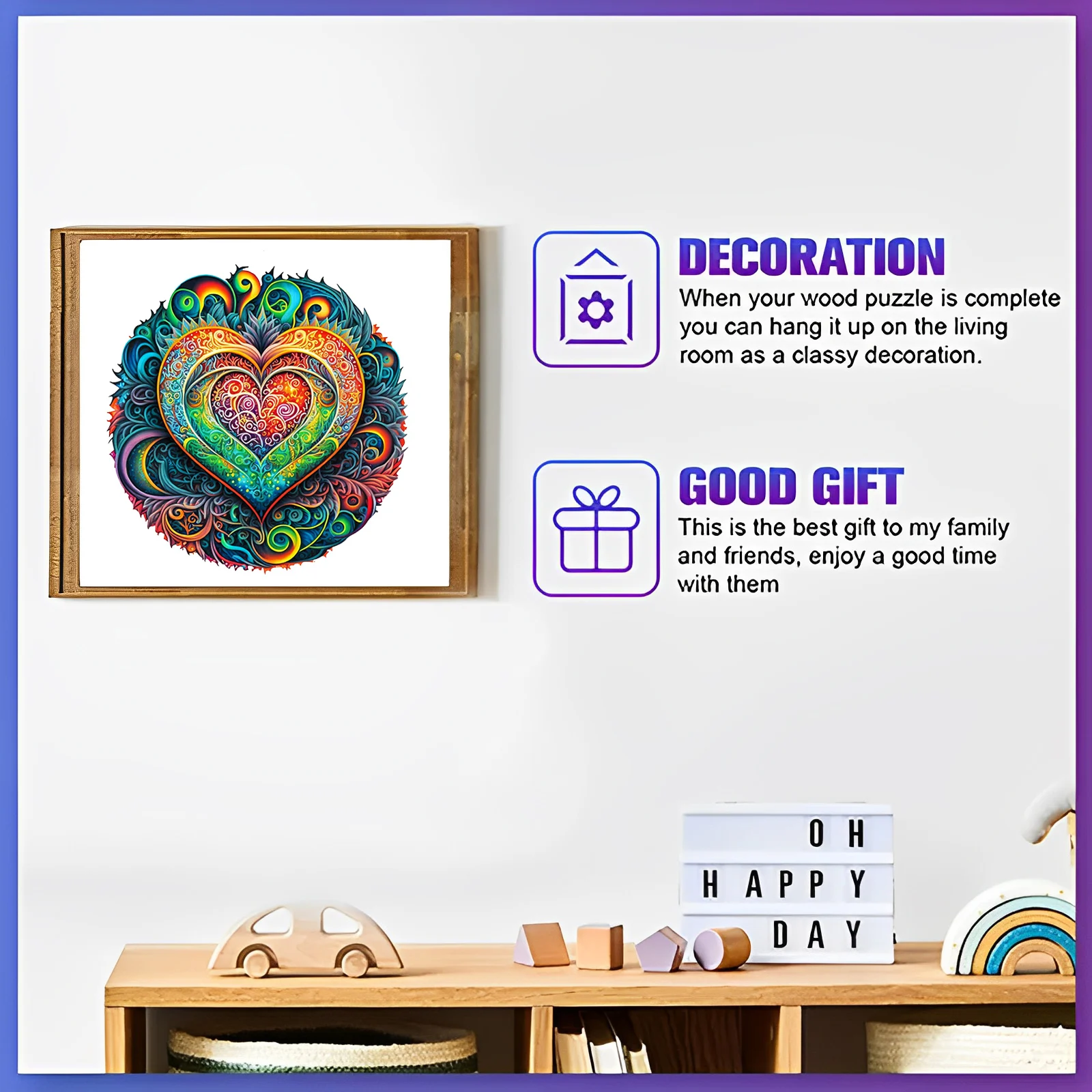 Circular Love Pattern Wooden Puzzle, Irregular Animal Shapes, Stress Relief Toys, Holiday Birthday Gift for Boys and Girls