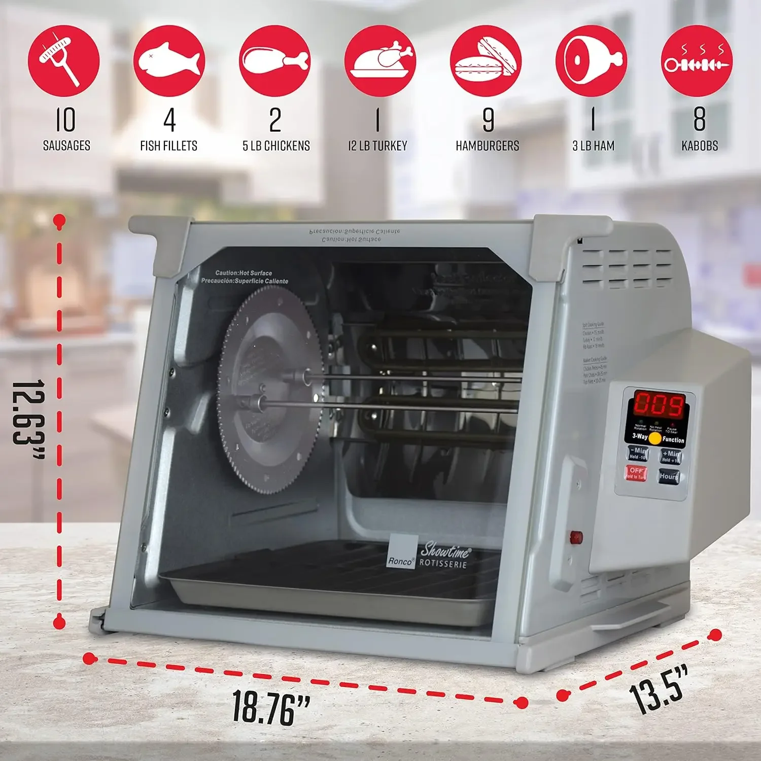 Rotisserie digital Showtime ST5000PLAT, edição Platinum, cozinhe alimentos perfeitamente cada vez, 3 modos de cozimento: assado, sear e não