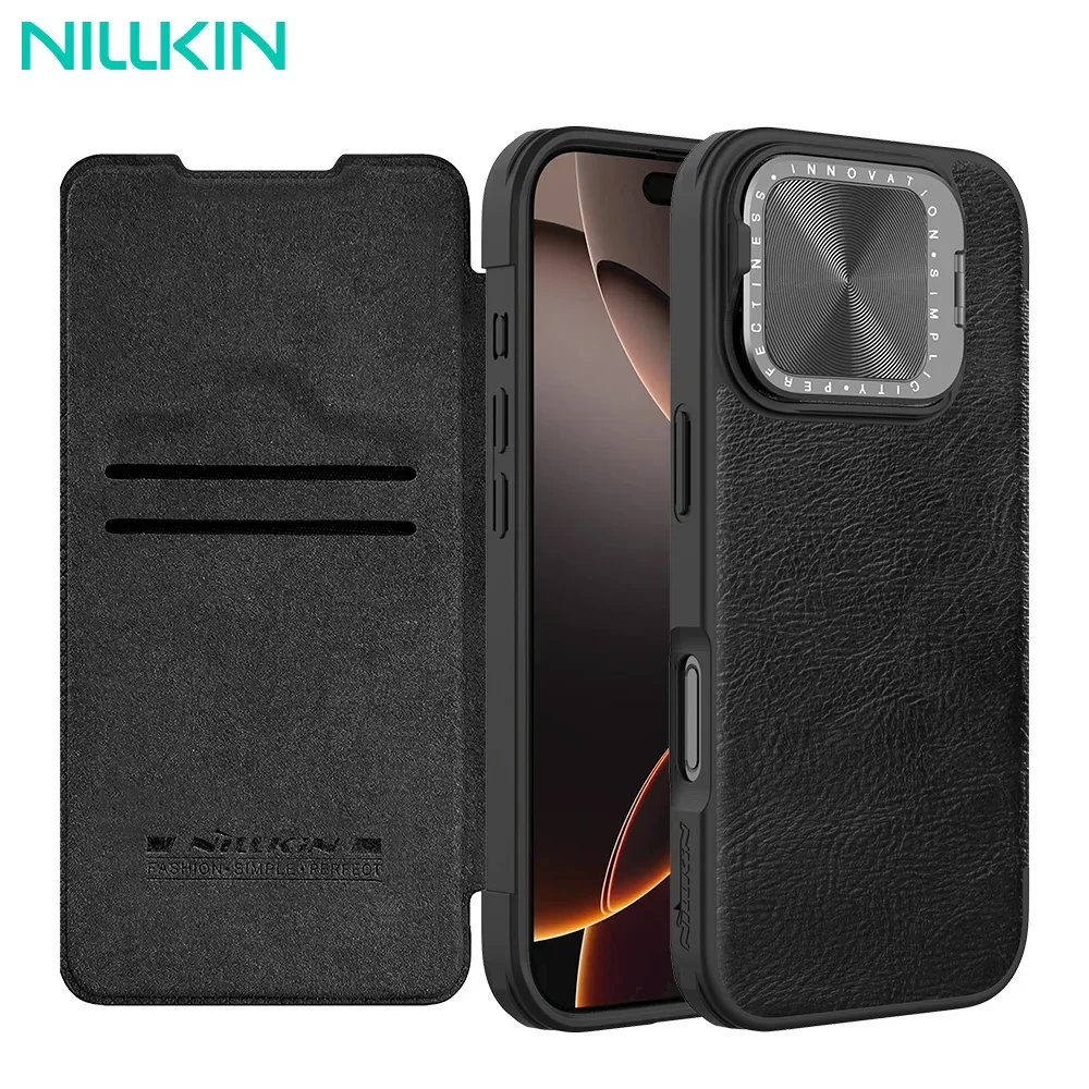 

Чехол для iPhone 16 Pro Max, кожаный чехол Nillkin Qin Prop с карманом для карт, держателем для камеры для iPhone 16 Pro, чехол для iPhone 16