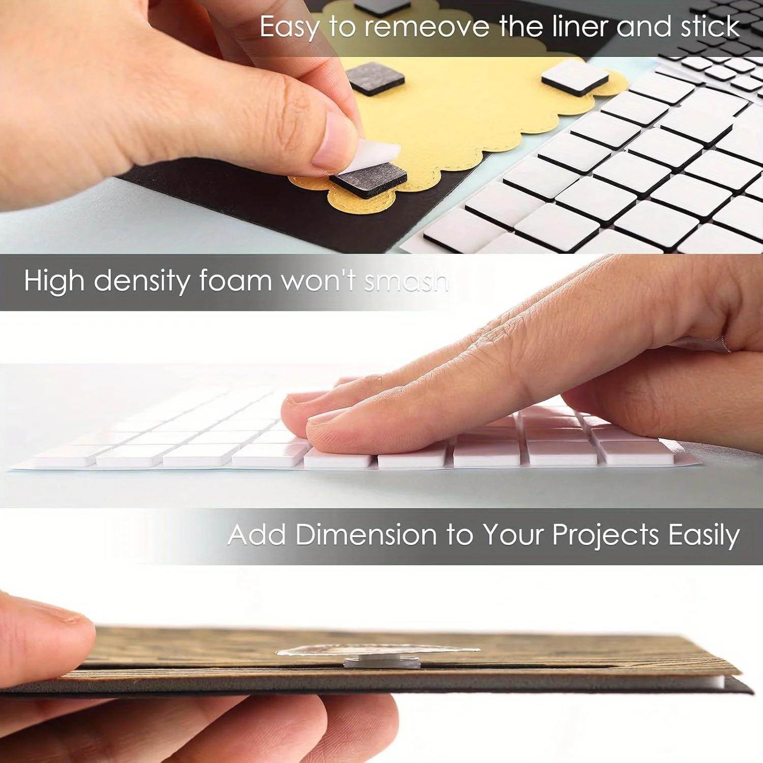 651pcs6 sheets/size square set, 3D double-sided foam squares, adhesive dimensional tape, scrapbook glue for creating 3D