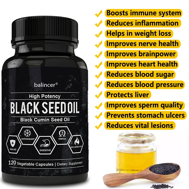 Balincer Premium Black Seed Oil 120 Capsules - Support Overall Health | Immune System Support - |Non-GMO, Gluten-Free Supplement