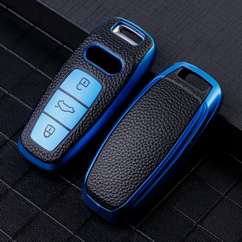 PU Leather Car Key Case Cover for Audi A3 A4 B9 A6 C8 A7 S7 4K A8 D5 S8 Q7 Q8 SQ8 E-tron 2018 2019 2020 2021 2022 Accessories