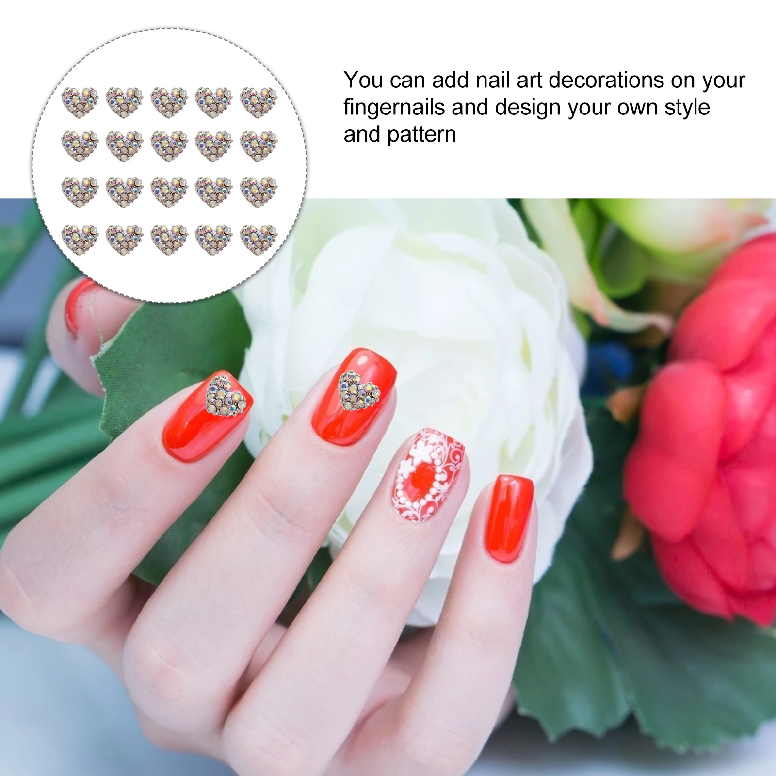 เพชรติดเล็บรูปหัวใจ 20 ชิ้น อุปกรณ์ตกแต่งเล็บสำหรับทำเล็บ DIY ชาร์มติดเล็บแบบกลิตเตอร์ สติ๊กเกอร์รูปหัวใจ 3 มิติ