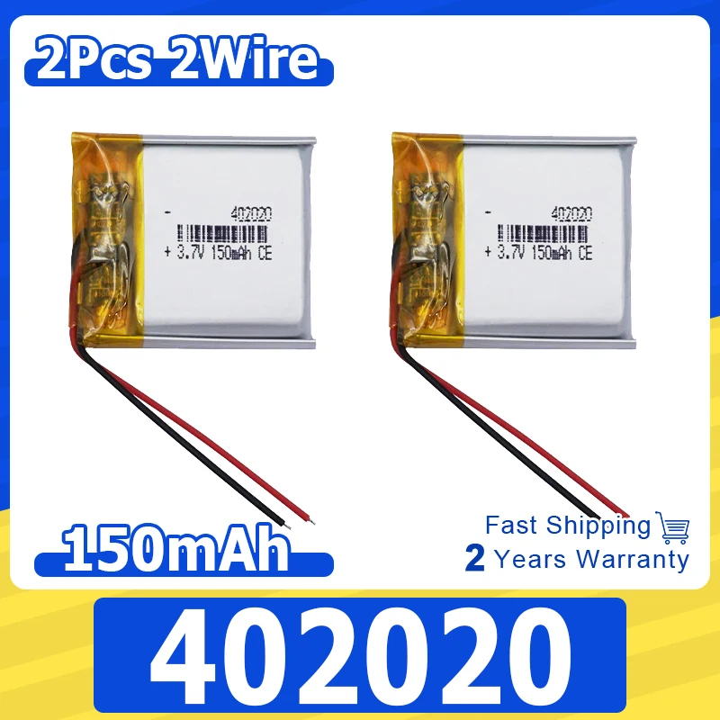 2pcs 3.7v 150mah 0.555Wh Li-polymer Rechargeable Li Lithium Battery 402020 For Mouse Bluetooth Speaker Headphones Smart Watch