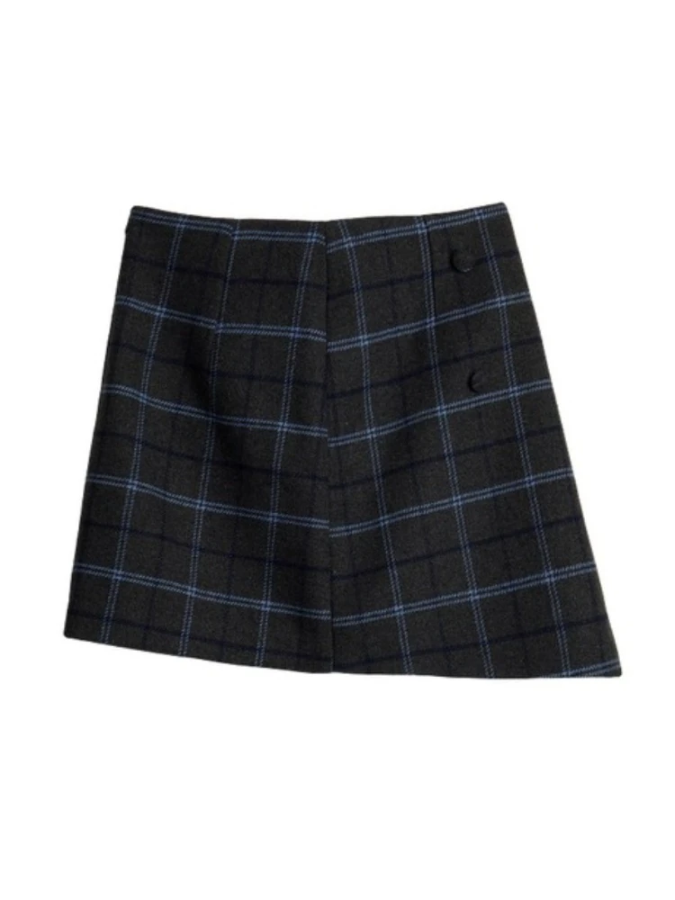 OLrain Vintage faldas a cuadros para mujer 2025 otoño Mini Falda corta Falda recta Irregular ropa de mujer elegante O57QB001600