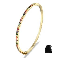 Fashion New Design Top Quality Charm Rainbow Bracelet Copper Zirconia Rhinestone Cuff Bangle Trendy Jewelry Gift For Women Girls