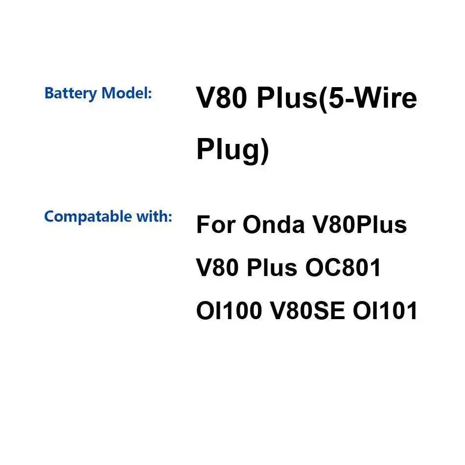 Аккумулятор для ноутбука 5000 мАч для Onda V80 Plus OC801 OI100 V80SE OI101, 5-проводная вилка, надежный источник питания Аккумулятор для ноутбука 5000 мАч для Onda V80 Plus OC801 OI100 V80SE OI101, 5-проводная вилка, надежный источник питания