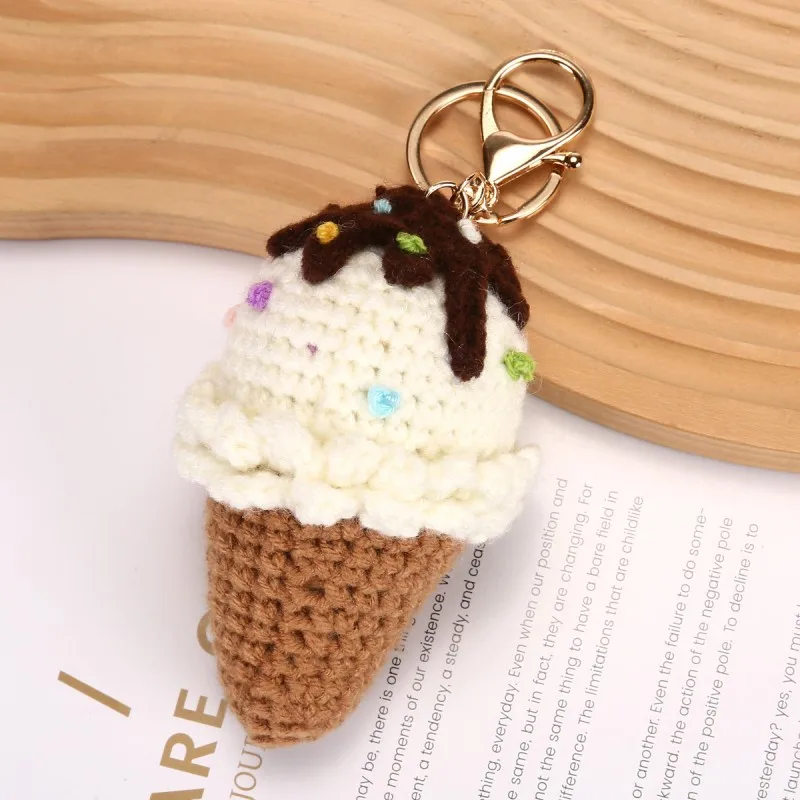 

Handmaking Crochet Ice Cream Keyrings Sweet Ice Cream Cone Series Crochet Keychain For Car Keys Knitting Keychain Accessories