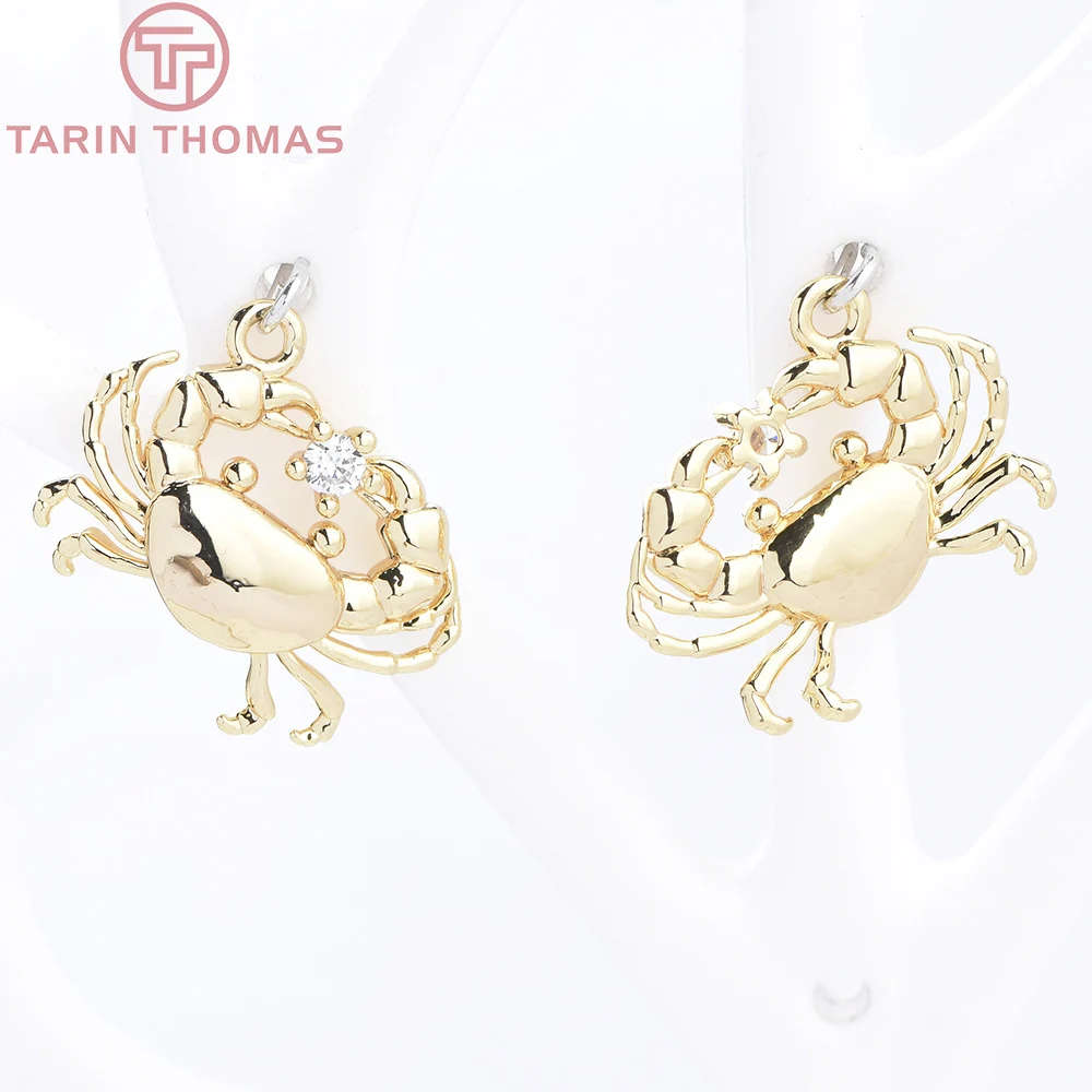 (9755) 4PCS 17x18MM 24K Gold Farbe Messing mit Zirkon Krabbenförmige Anhänger Hohe Qualität DIY schmuck Machen Erkenntnisse Zubehör – Detail 1