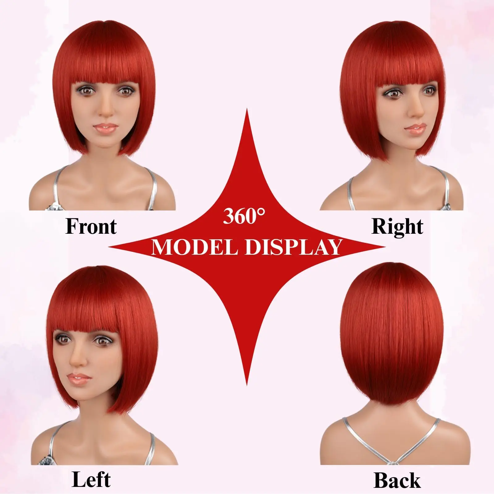 Red Bob Hairstyle Synthetic Wig for Party, Halloween Cosplay Wig, Hot-Pressed Hairpiece Wig