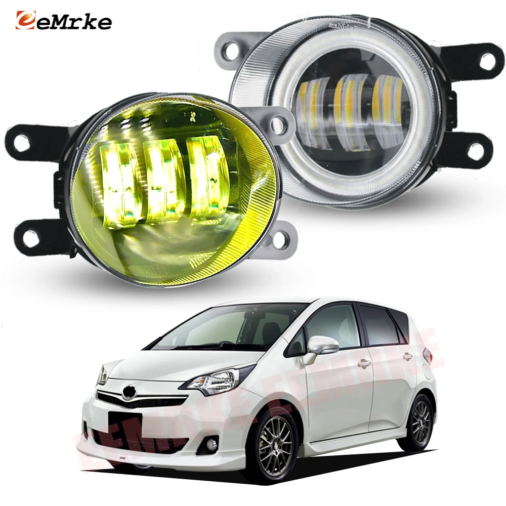 

Белый и желтый передний противотуманный фонарь с линзой, добавление светодиодного кольца Halo DRL Angel Eye для Toyota Ractis Verso-S P120 2010-2016, быстрая замена