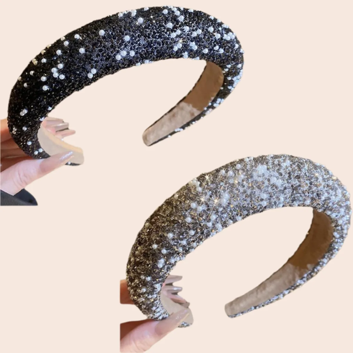 

Bling Bling Pearl Rhinestone Hairband Wash Face Makeup Daily Headwear Hair Accessories Fresh Sweet Wide Headband for Female