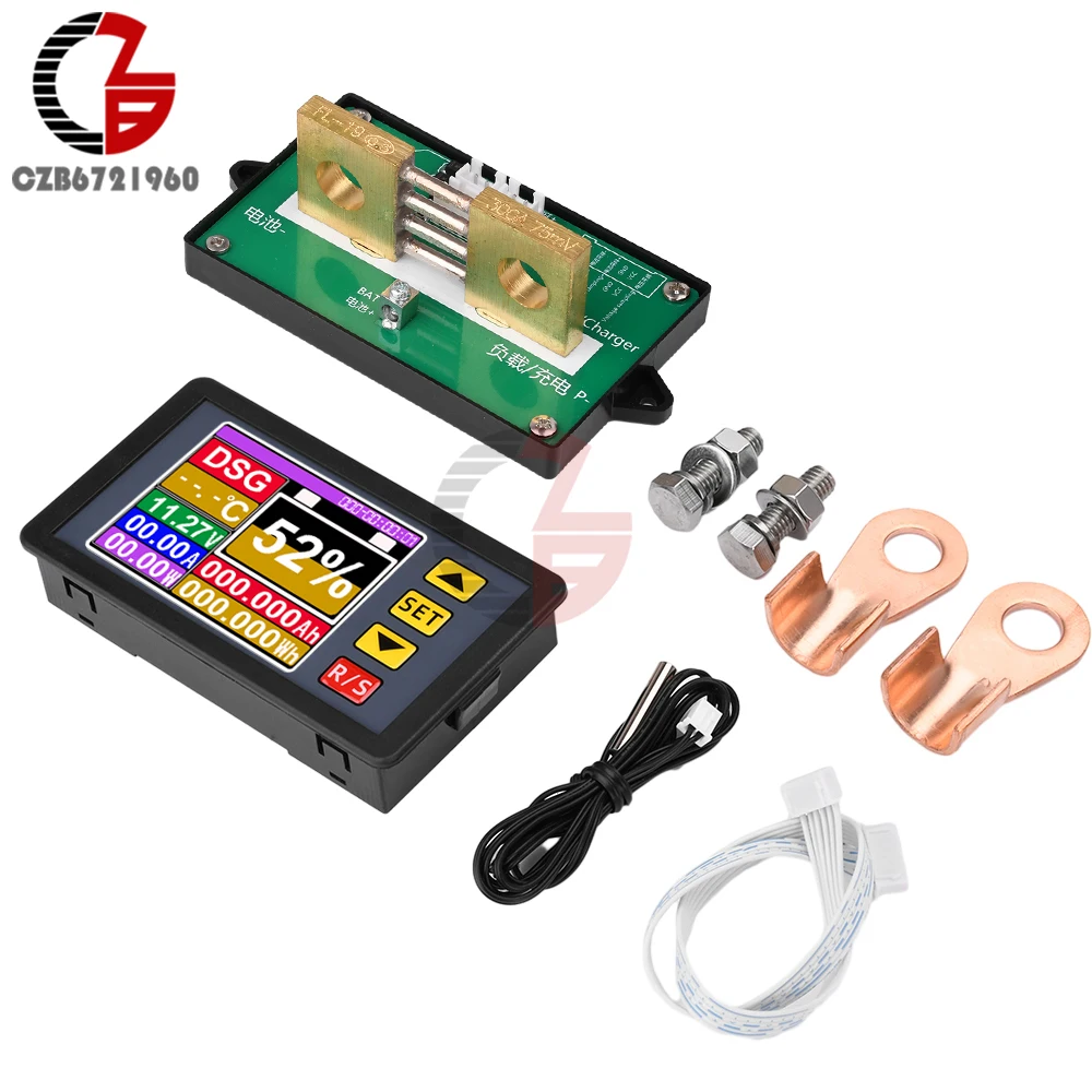 DC7-200V Display a colori da 2.4 pollici voltmetro amperometro Tester di capacità della batteria DC misuratore di potenza Coulomb 100A 200A 300A