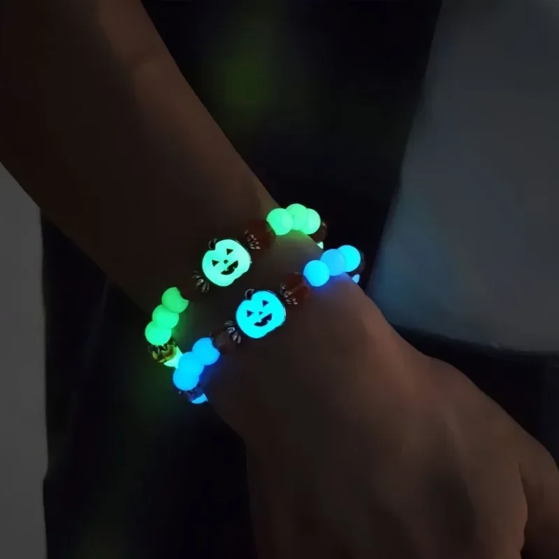 Cross-border jewelry new luminous beaded bracelet Halloween holiday party luminous pumpkin grimace jewelry