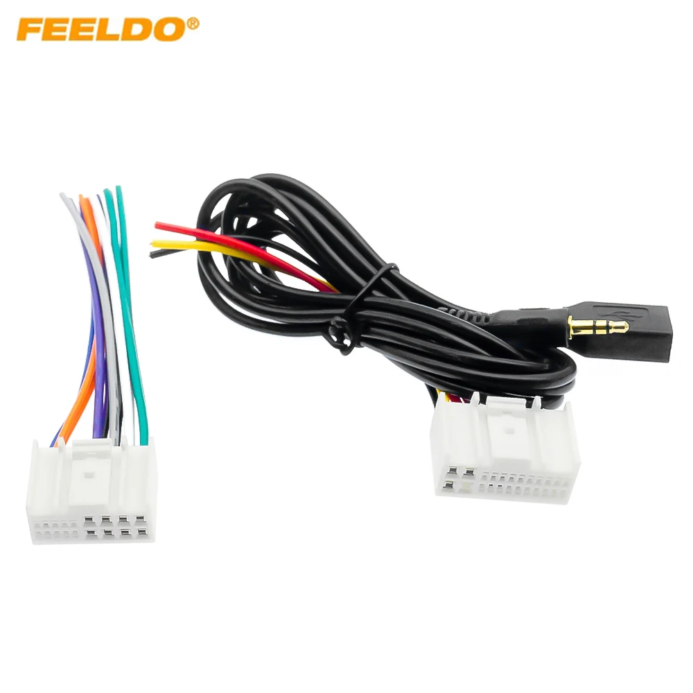 

FEELDO 5Set Car Audio CD Stereo Wiring Harness Adapter With USB/AUX(3.5mm) Plug For Kia K2/K5/ Factory OEM Radio CD/DVD Stereo