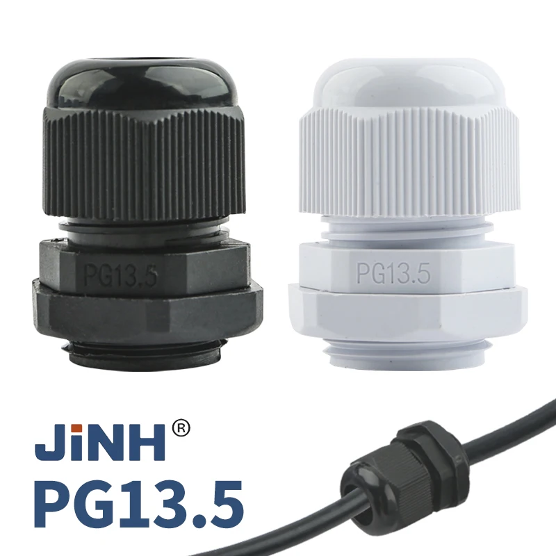 JINH 10-Pack PG13.5 Waterproof Wire Connector IP68 Nylon Cable Seal Black&White Locking Nut Clamp for 6-12mm Entry Gland